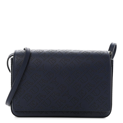 Burberry Calfskin Perforated Logo Hampshire Crossbody Navy 1 of 9