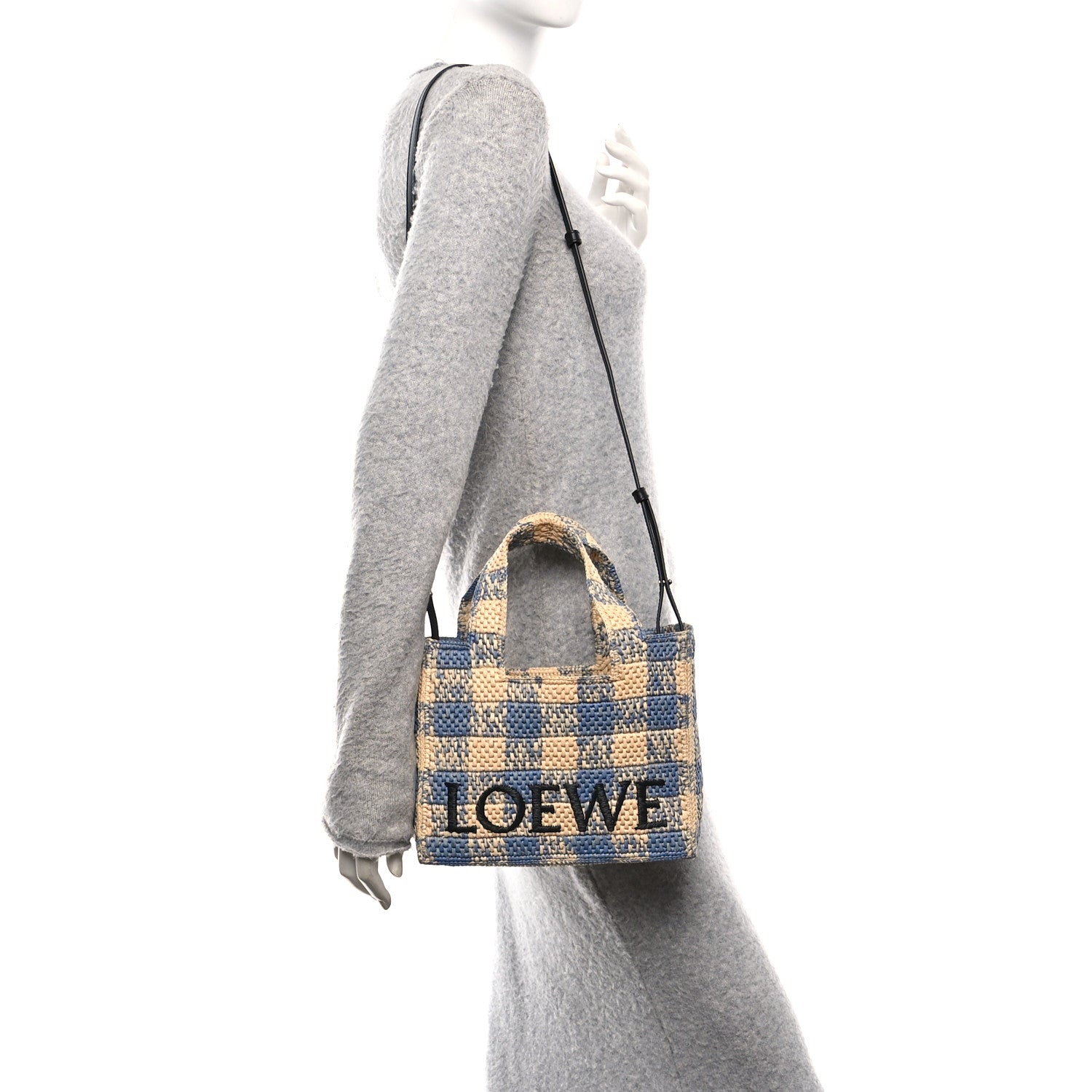 Loewe X PAULA'S IBIZA Raffia Small Font Tote Natural Light Blue 2 of 9