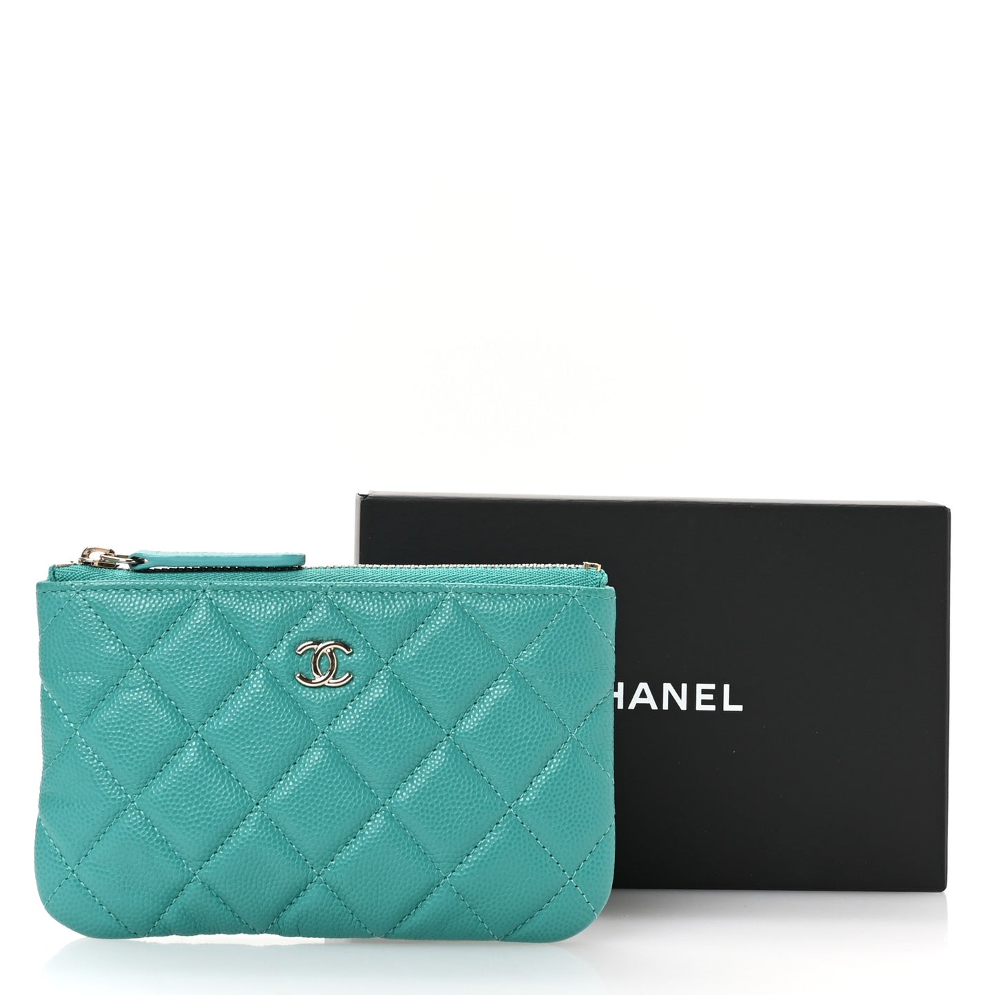 Caviar Quilted Small Cosmetic Case Turquoise