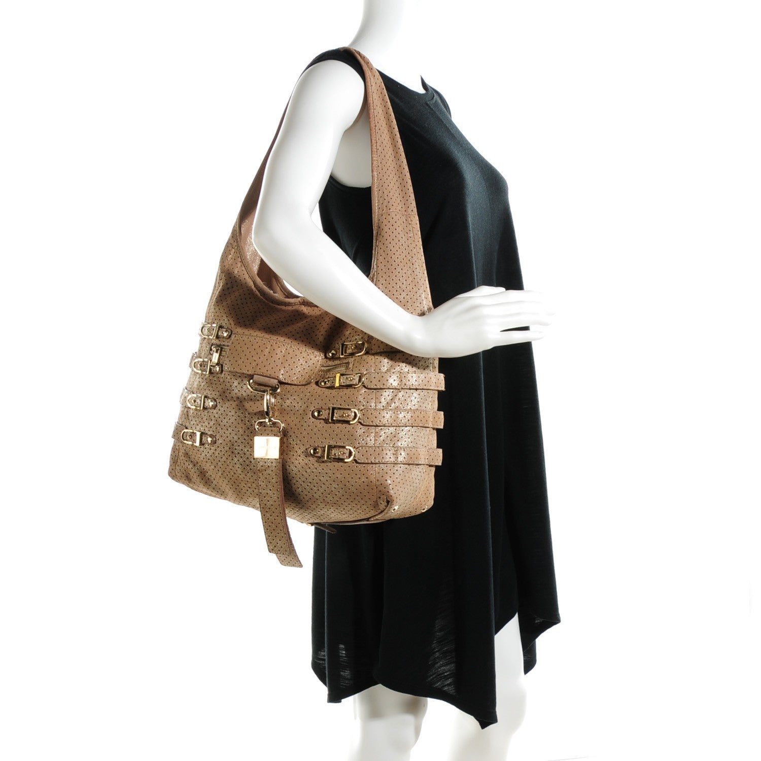 Jimmy Choo Metallic Nappa Perforated Bardia Hobo Beige 2 of 9