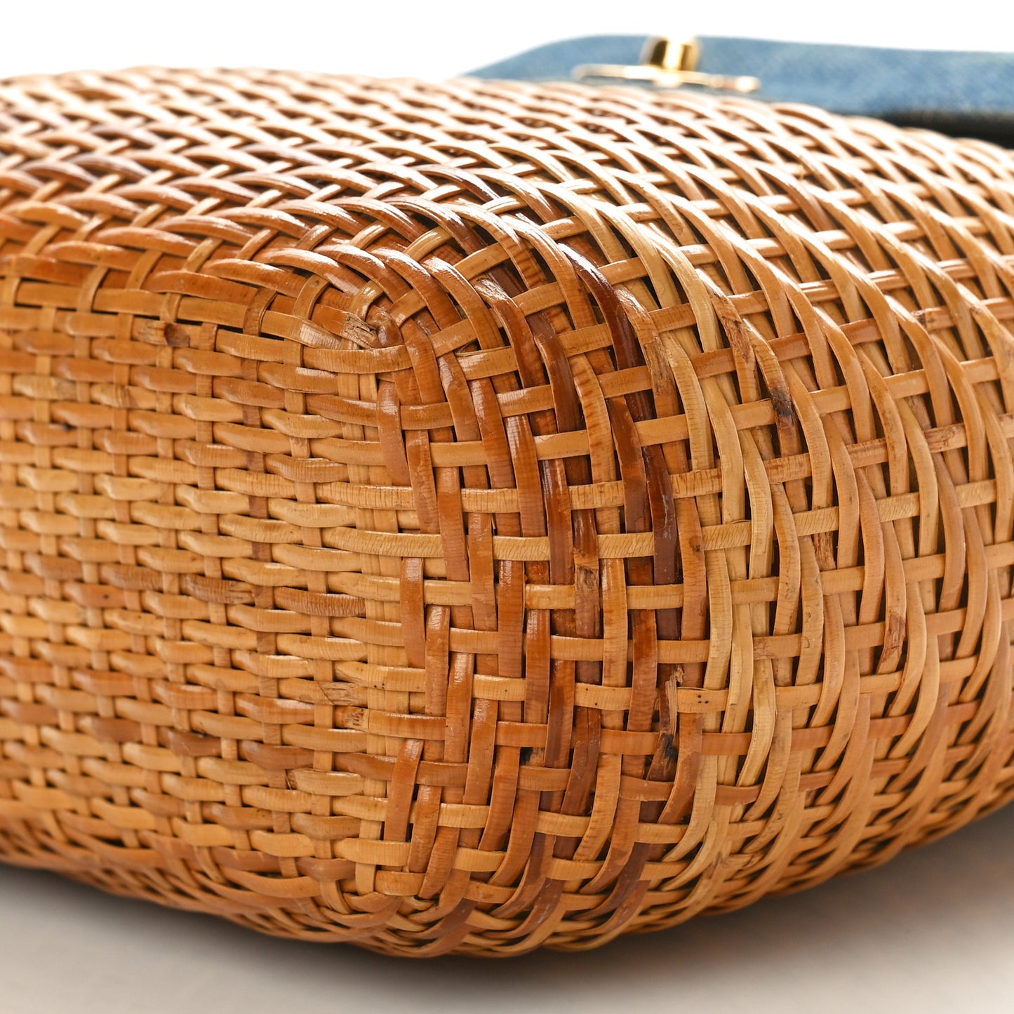 Denim Rattan Basket Shoulder Bag Blue