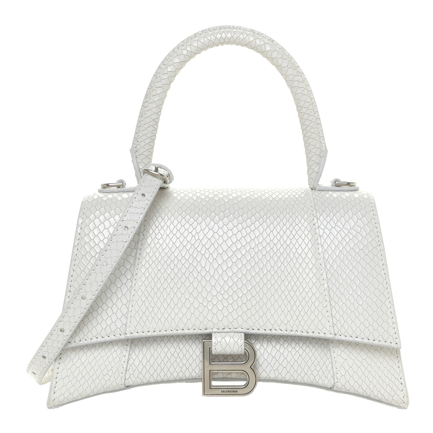 Balenciaga Calfskin Snake Embossed Small Hourglass Top Handle Bag White 1 of 13