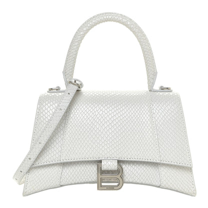 Balenciaga Calfskin Snake Embossed Small Hourglass Top Handle Bag White 1 of 13
