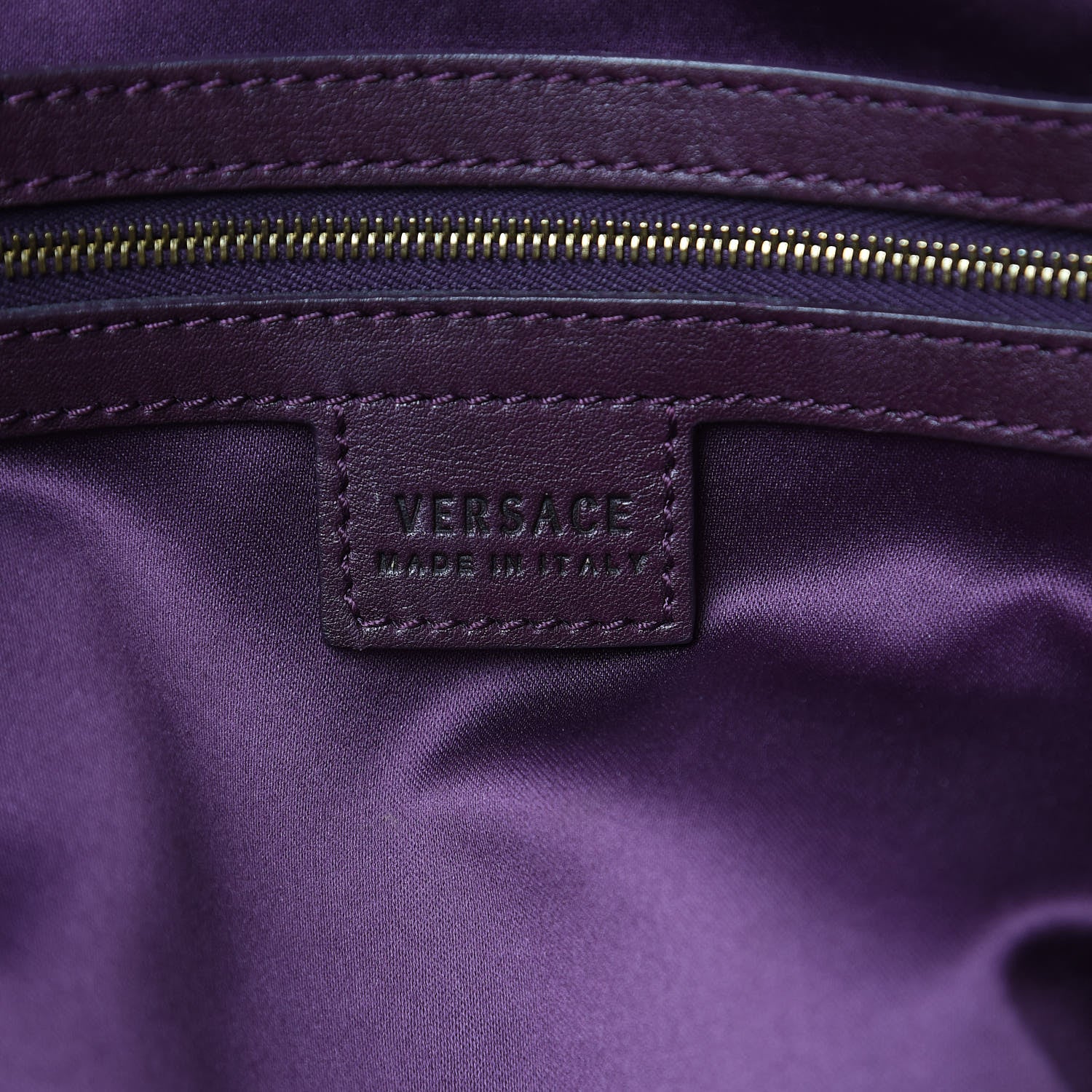 Versace Calfskin Greca Argyle Embossed Patent Medusa Bowler Satchel Purple 6 of 12