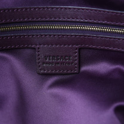 Versace Calfskin Greca Argyle Embossed Patent Medusa Bowler Satchel Purple 6 of 12
