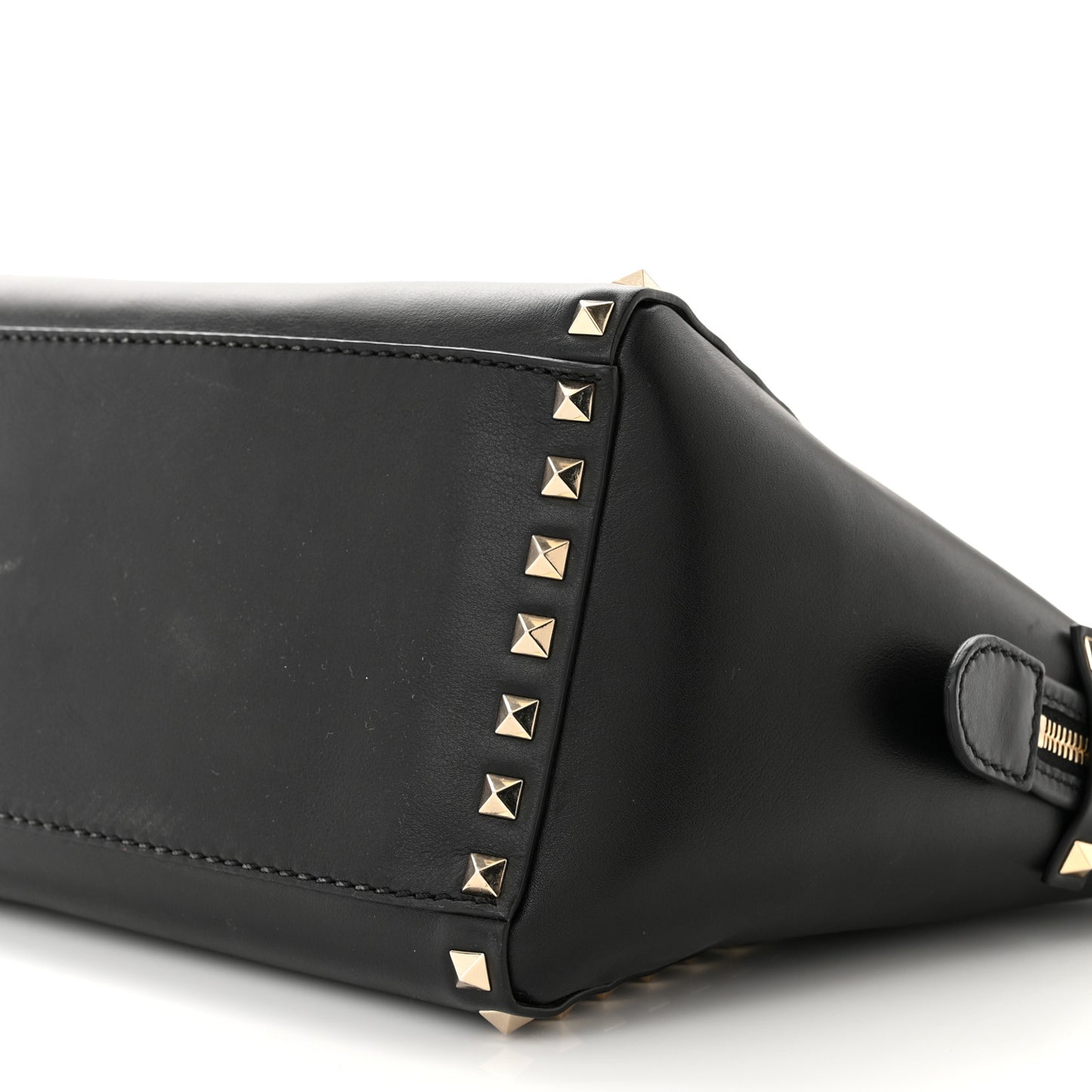 Vitello Small Rockstud Double Handle Tote Black