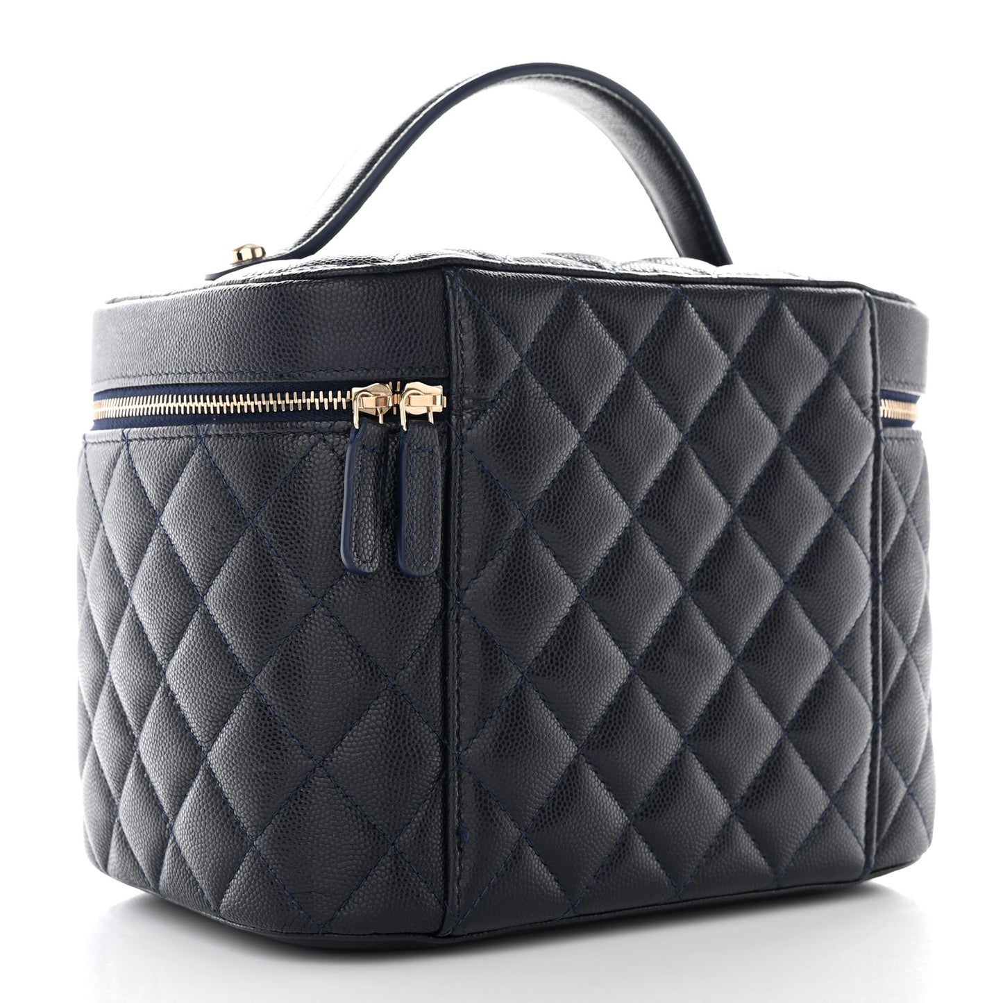 Caviar Quilted Large Vanity Pouch Navy