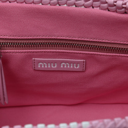 Miu Miu Polyurethane Calfskin Woven Bi-Color Tote Pink White 6 of 10