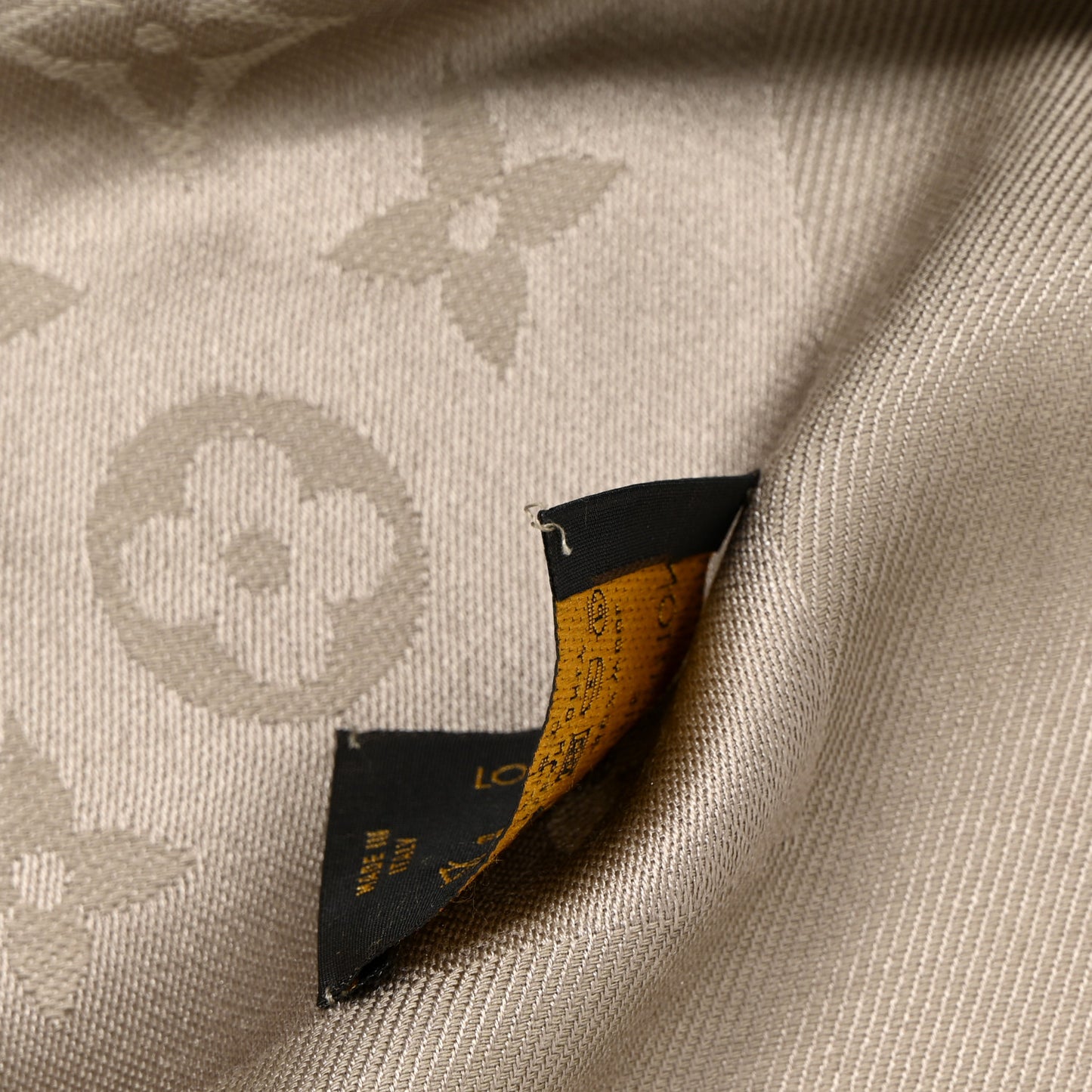 Silk Lurex Wool Monogram Shine Shawl Greige