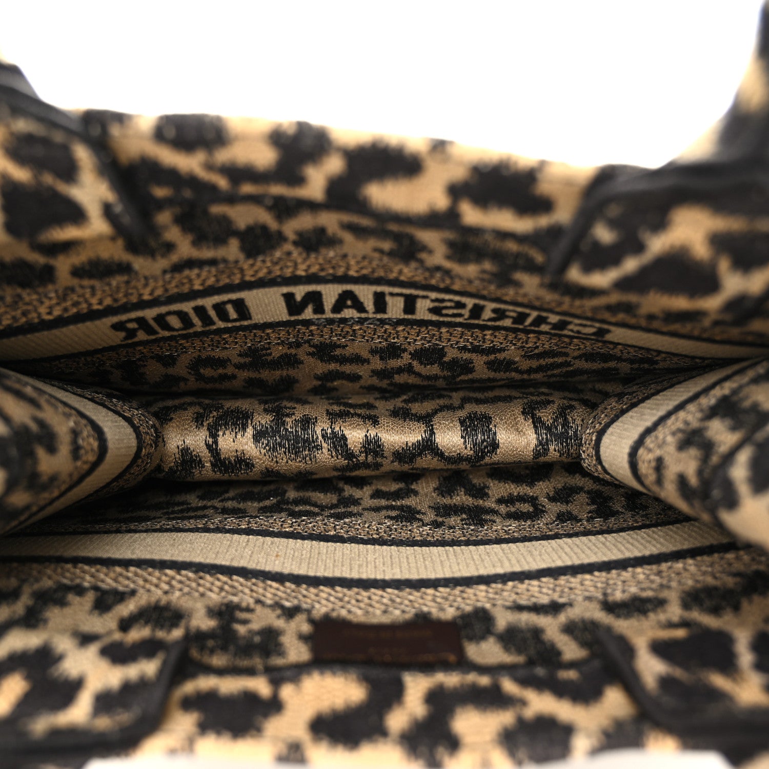 Christian Dior Canvas Mizza Embroidered Small Leopard Book Tote Beige 5 of 12