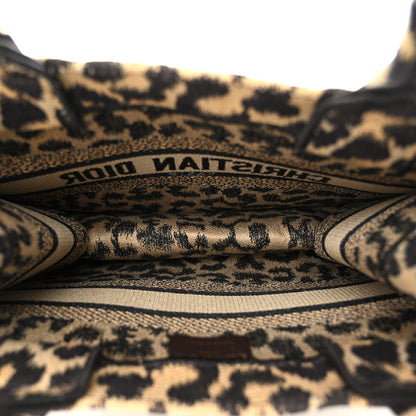 Christian Dior Canvas Mizza Embroidered Small Leopard Book Tote Beige 5 of 12