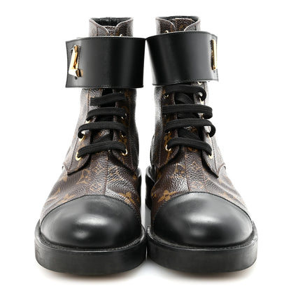 Louis Vuitton Calfskin Monogram Wonderland Flat Ranger Boots 37 Black 3 of 9