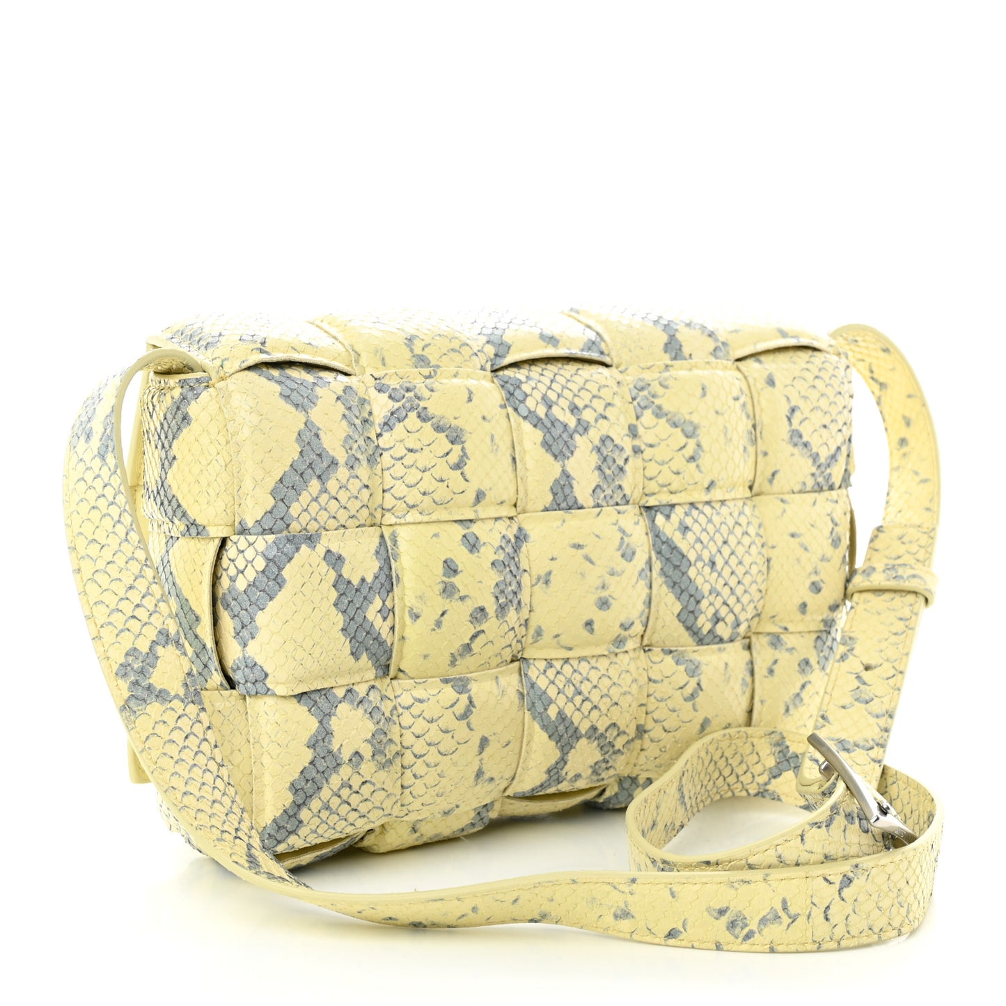Goatskin Python Embossed Padded Cassette Crossbody Bag Kiwi Black Silver