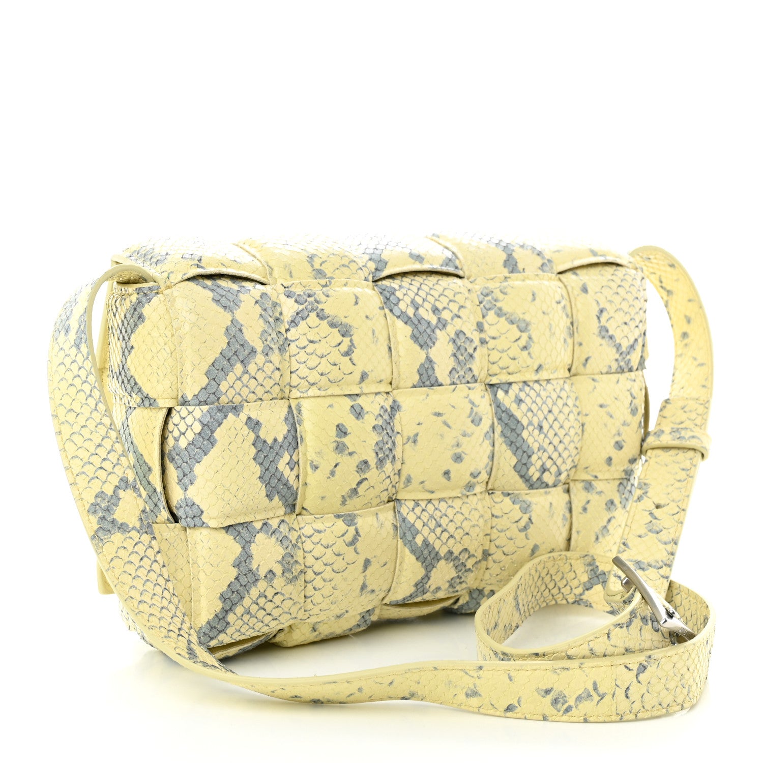 Bottega Veneta Goatskin Python Embossed Padded Cassette Crossbody Bag Kiwi Black Silver 3 of 10