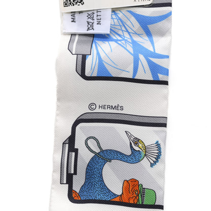 Hermes Silk Story Twilly White Gris Rouge 4 of 4