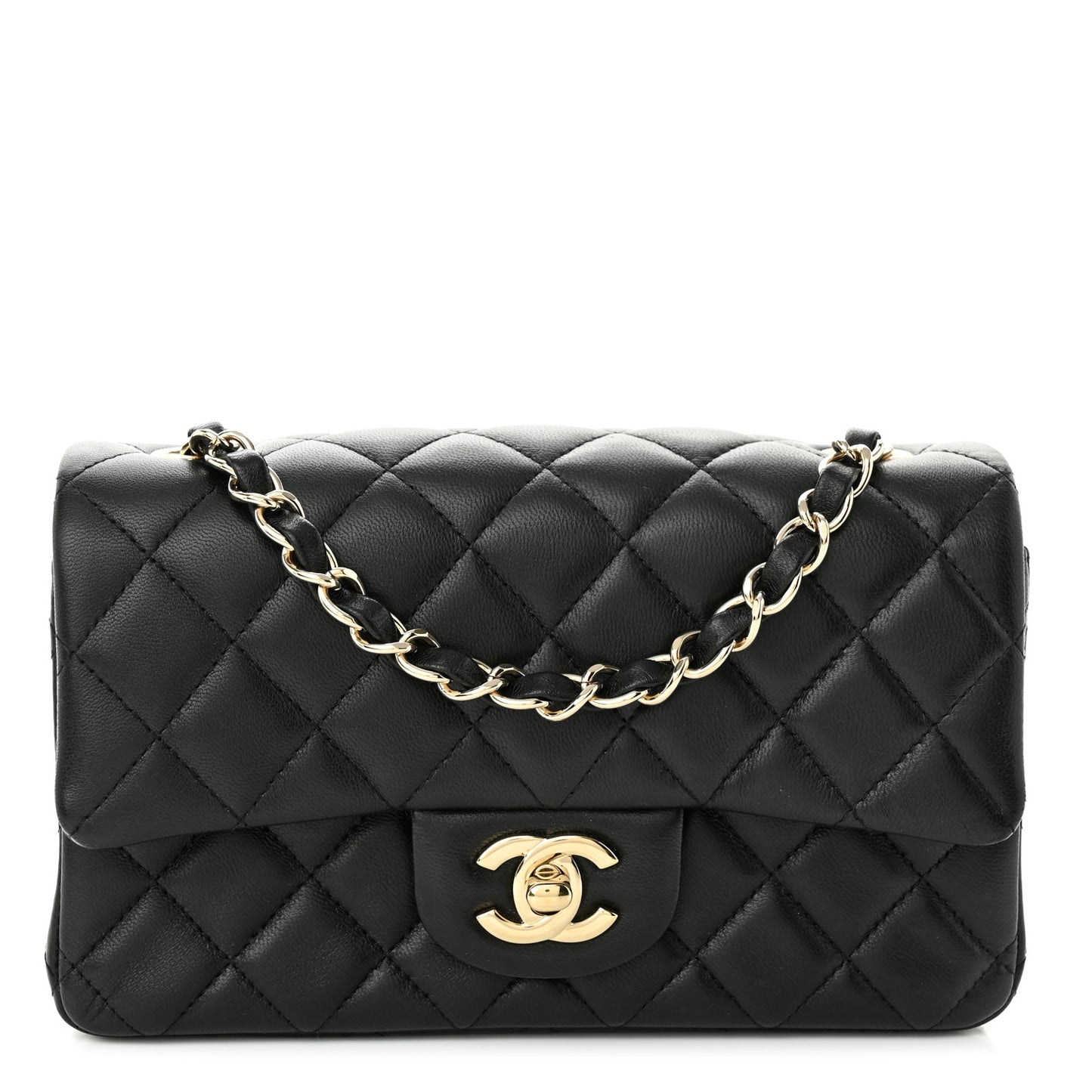 Lambskin Quilted Mini Rectangular Flap Black