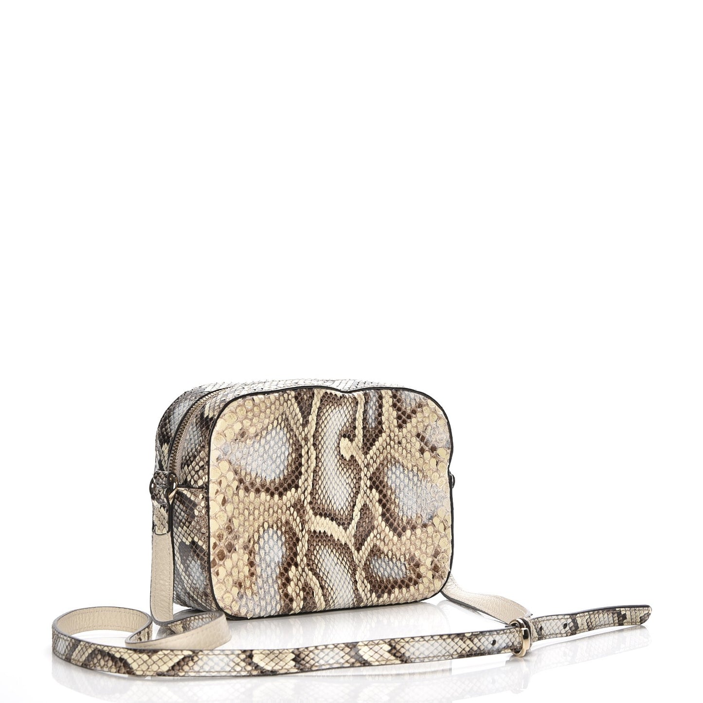 Python Small Soho Disco Bag Off White Nut Brown Beige