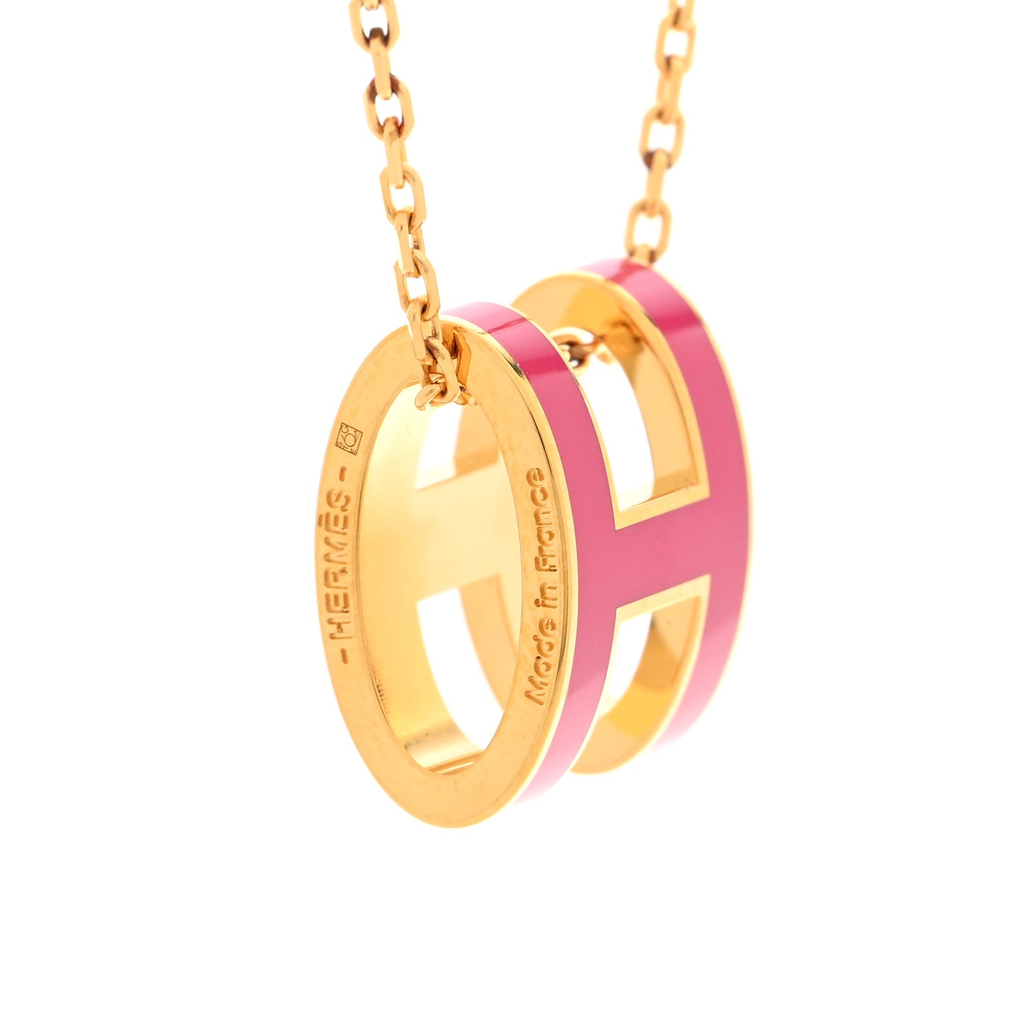Hermes Lacquered Gold Pop H Pendant Necklace Rose Extreme 4 of 6