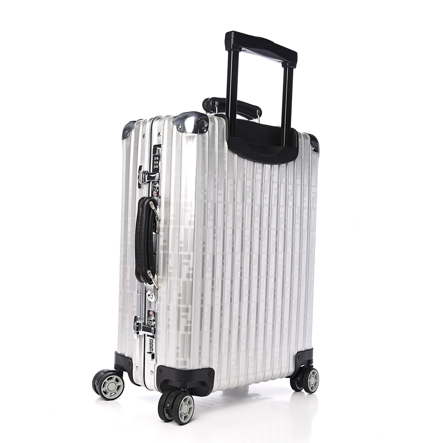X RIMOWA Aluminum FF Print Roll Away Carry On Luggage Silver