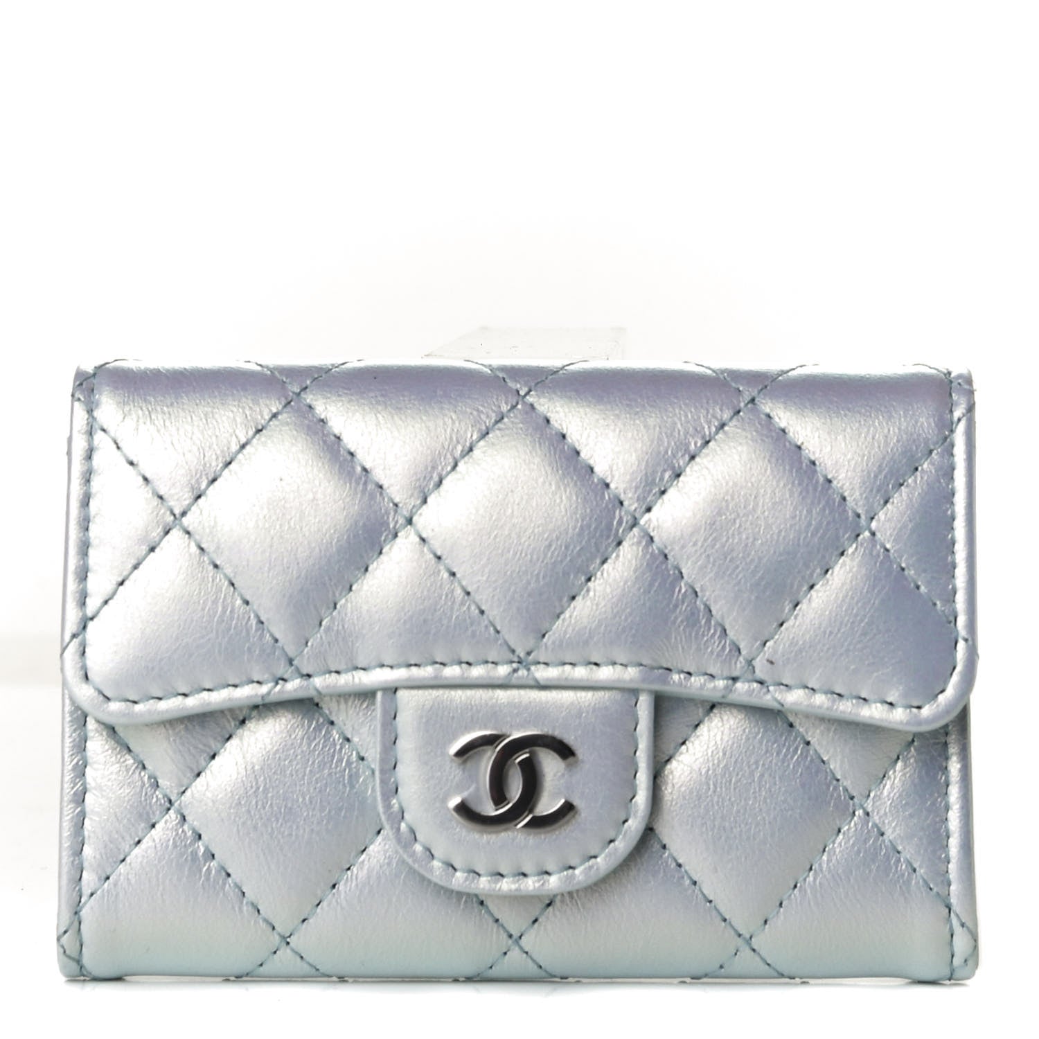 Chanel Iridescent Calfskin Quilted Flap Card Holder Light Blue 1 of 8