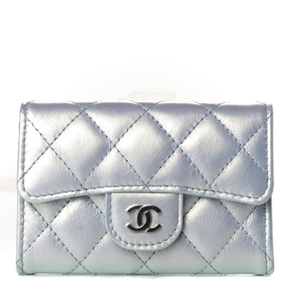 Chanel Iridescent Calfskin Quilted Flap Card Holder Light Blue 1 of 8