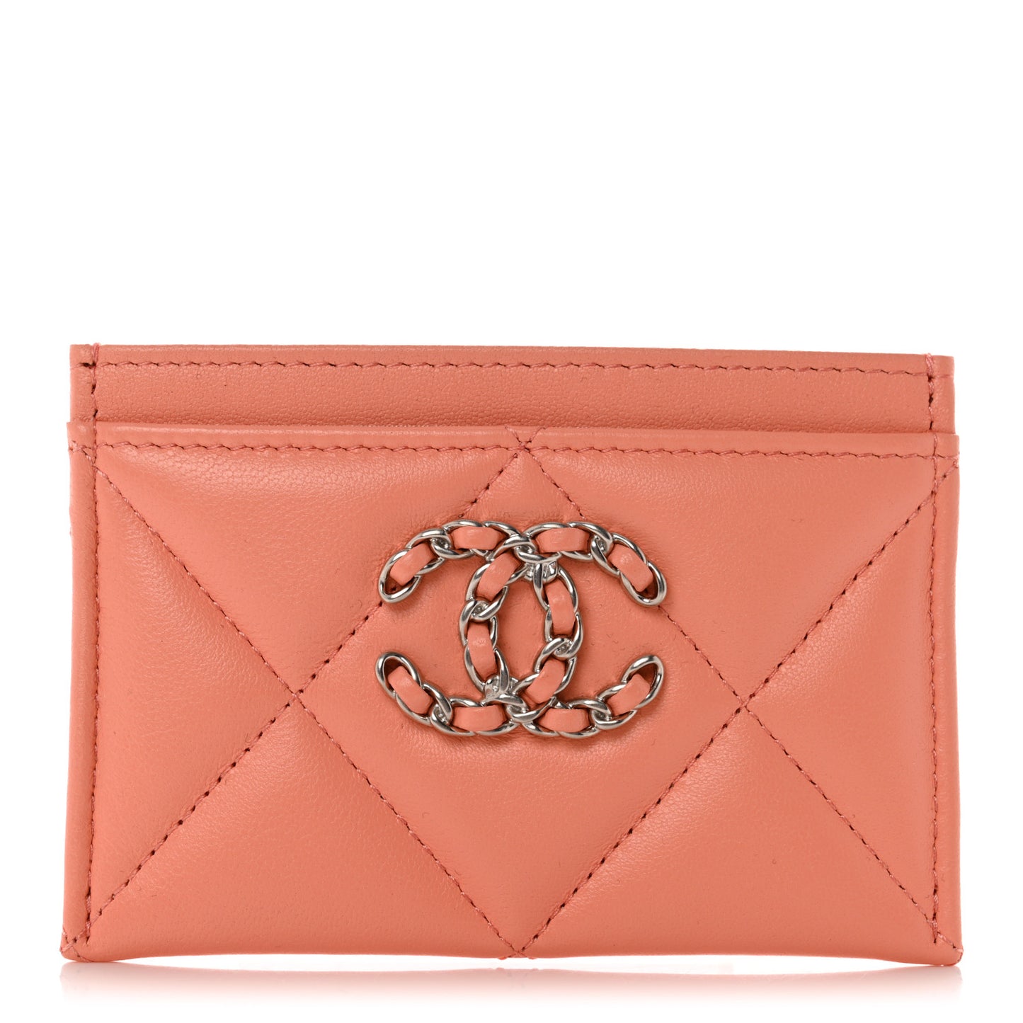 Lambskin Quilted Chanel 19 Card Holder Light Orange
