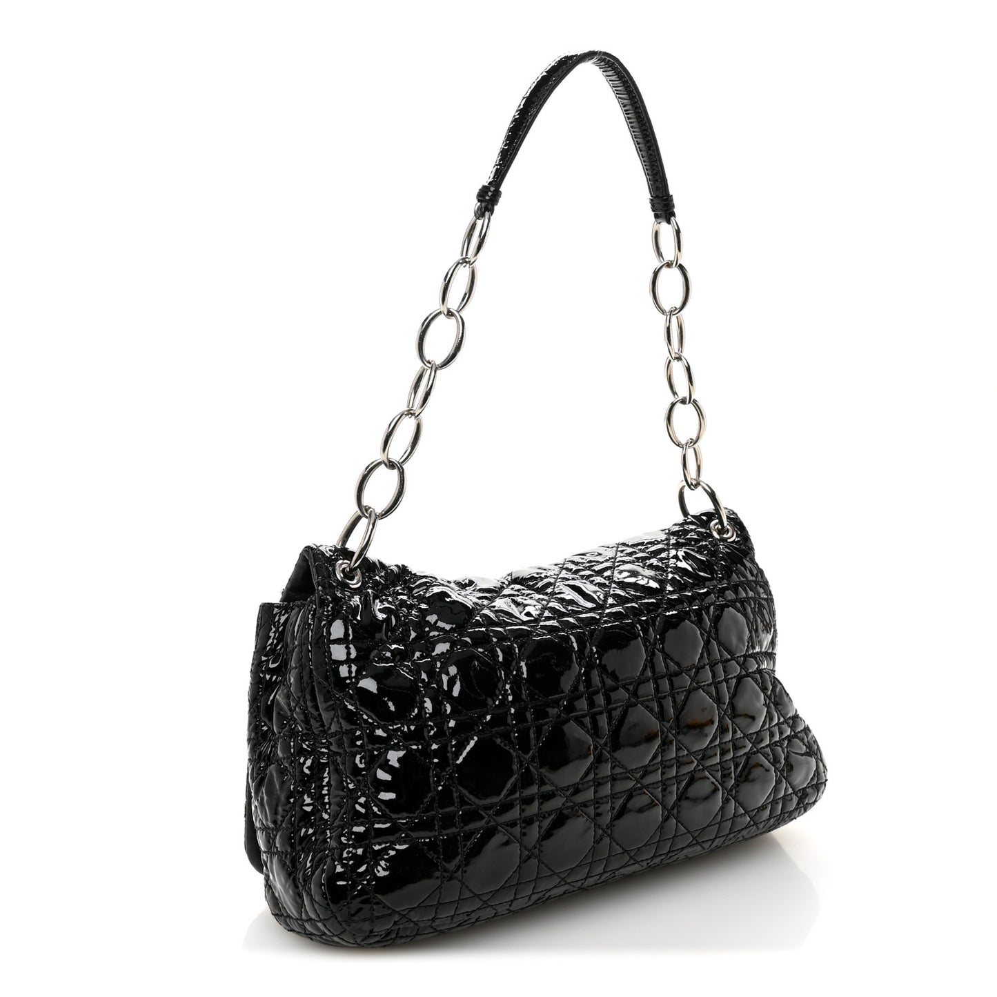 Patent Lambskin Cannage Rendezvous Flap Black
