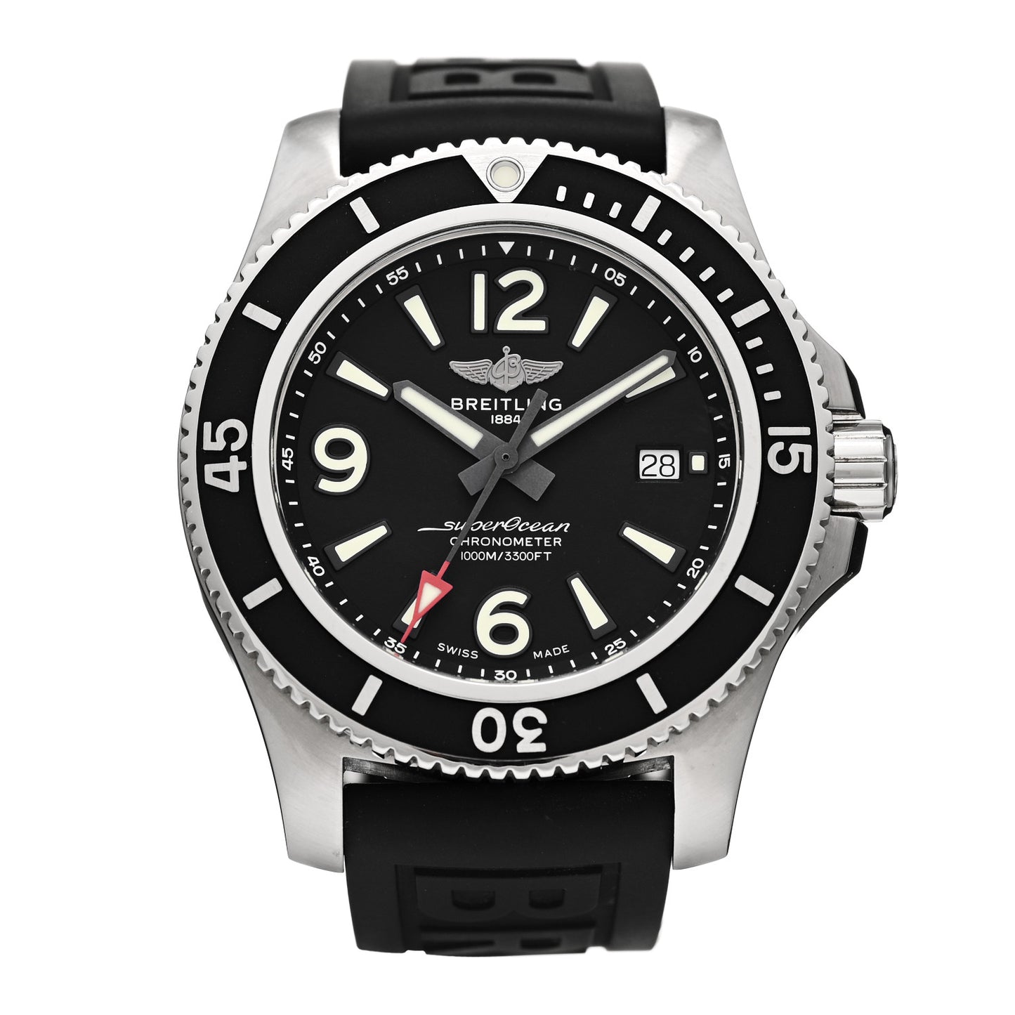 Stainless Steel Rubber 44mm Super Ocean Chronometer Automatic Watch Black A17367