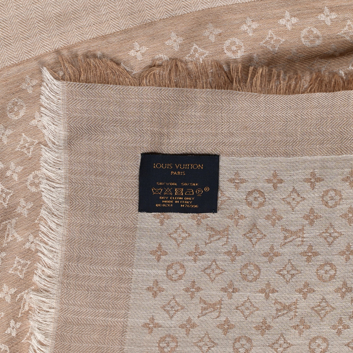 Louis Vuitton Silk Wool Petit Louis Monogram Shawl Beige 3 of 3