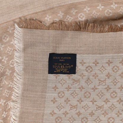 Louis Vuitton Silk Wool Petit Louis Monogram Shawl Beige 3 of 3