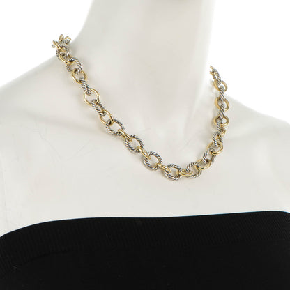 David Yurman Sterling Silver 18K Yellow Plated Gold 16mm Large Oval Link Necklace 2 of 7