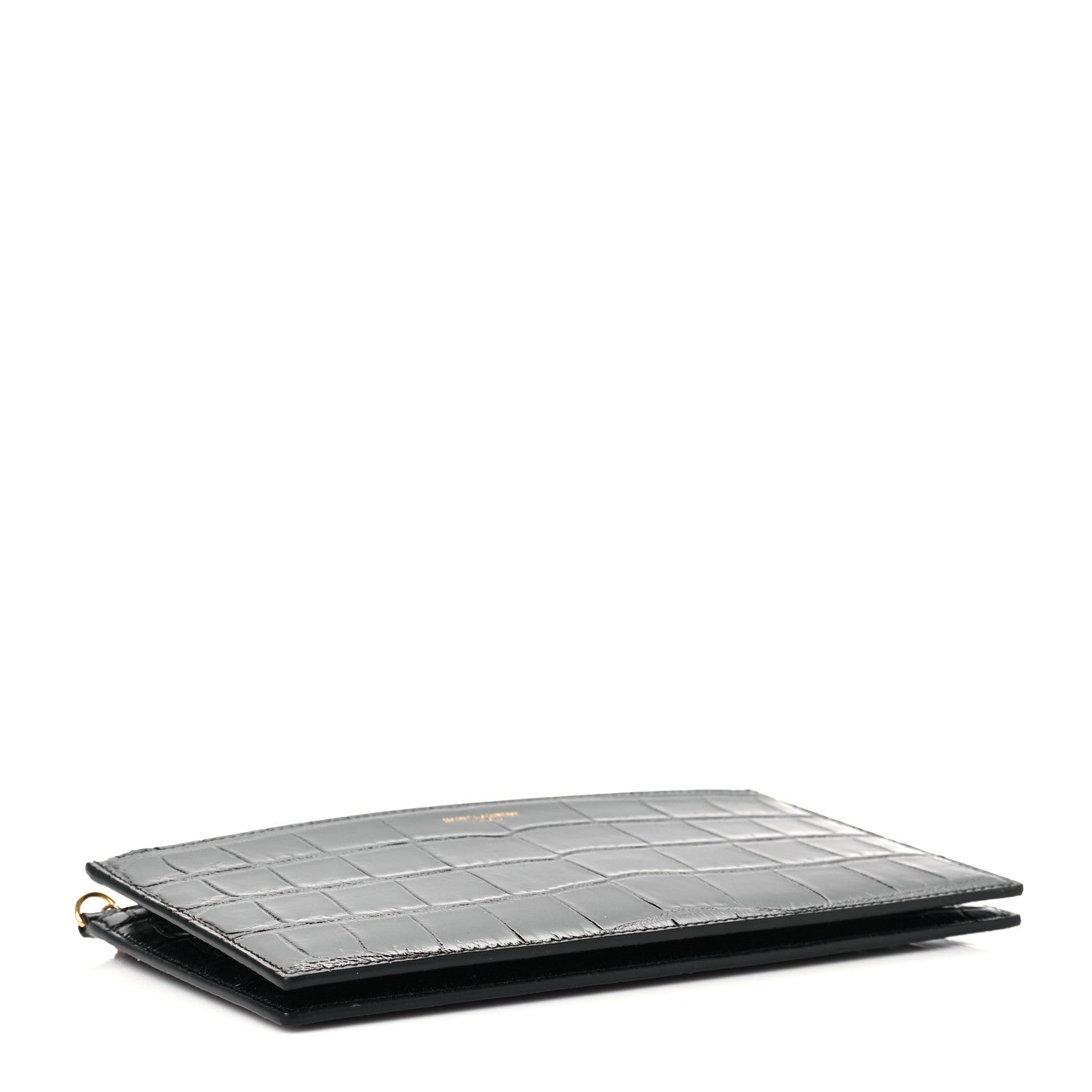 Saint Laurent Calfskin Crocodile Embossed Double Pouch On Chain Black 3 of 9