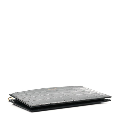 Saint Laurent Calfskin Crocodile Embossed Double Pouch On Chain Black 3 of 9