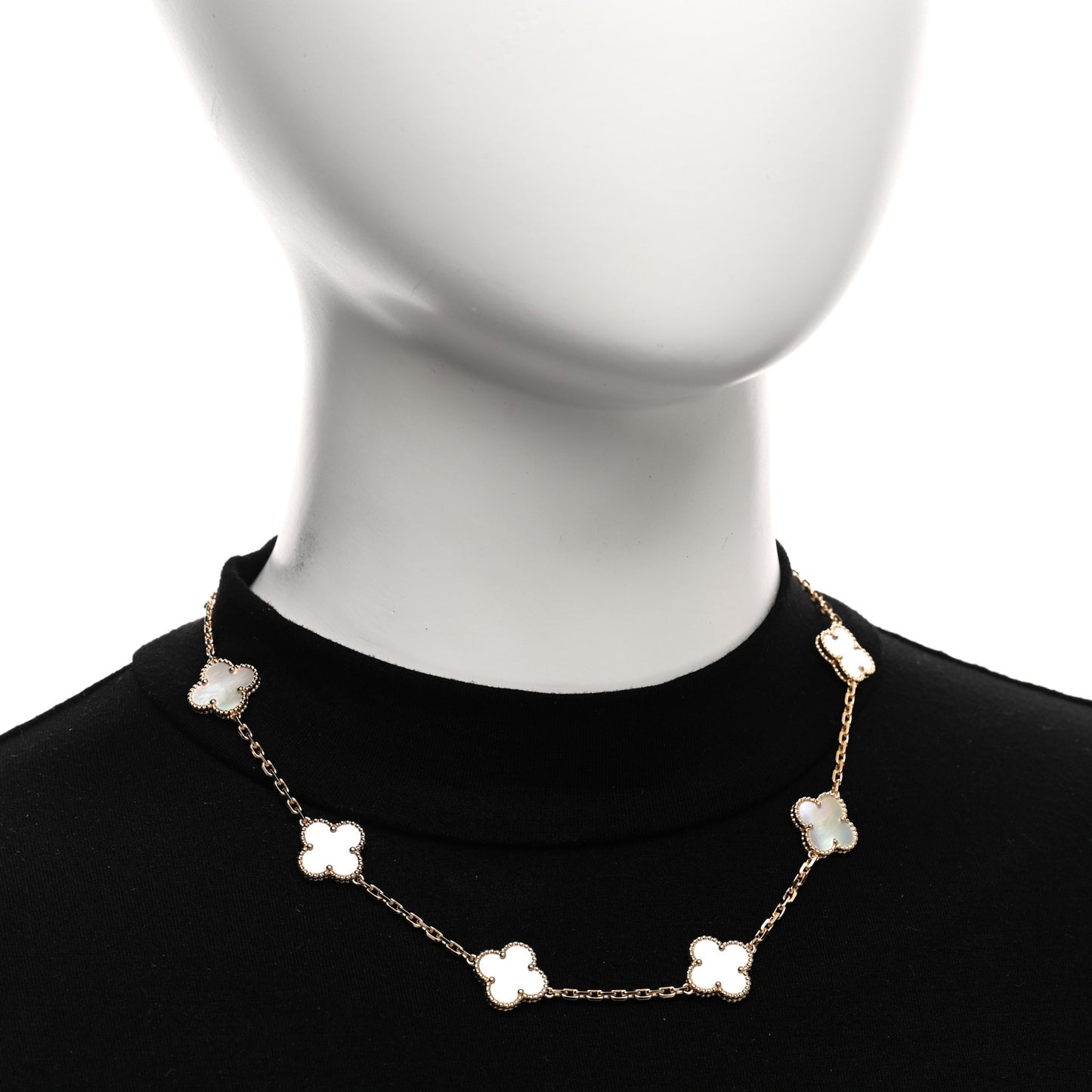 18K Yellow Gold Mother of Pearl 10 Motifs Vintage Alhambra Necklace