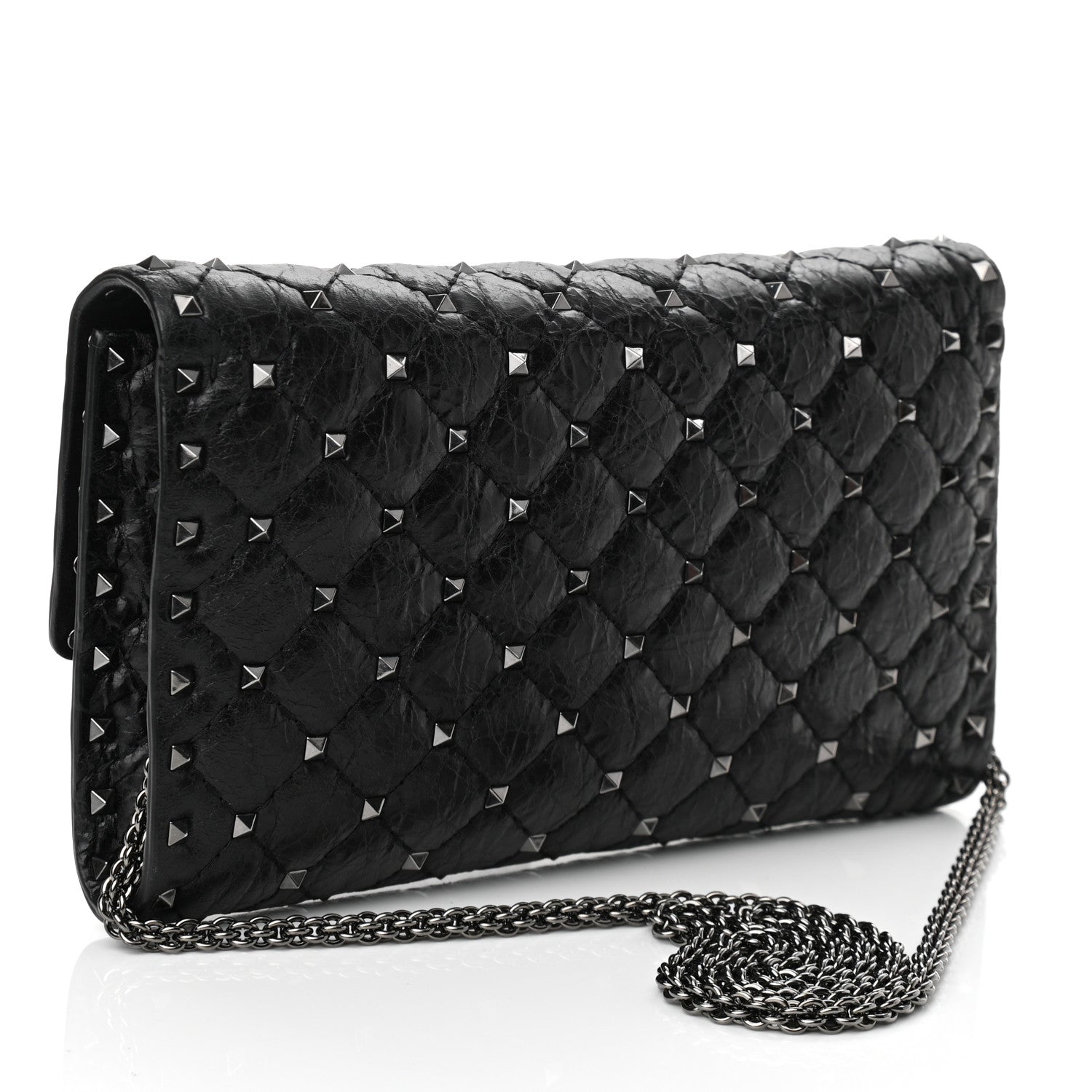 Valentino Garavani Craquele Nappa Rockstud Spike Wallet on Chain Black 3 of 9