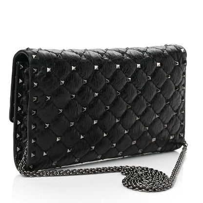 Valentino Garavani Craquele Nappa Rockstud Spike Wallet on Chain Black 3 of 9