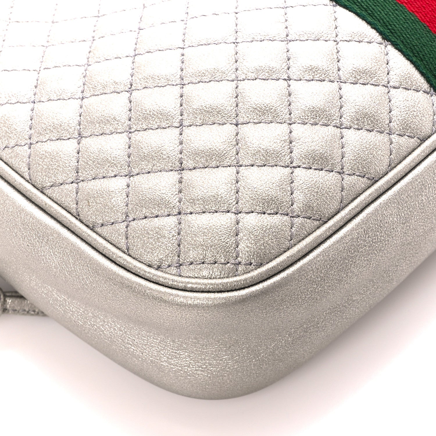 Gucci Laminated Nappa Web Trapuntata Small GG Shoulder Bag Argento 8 of 9