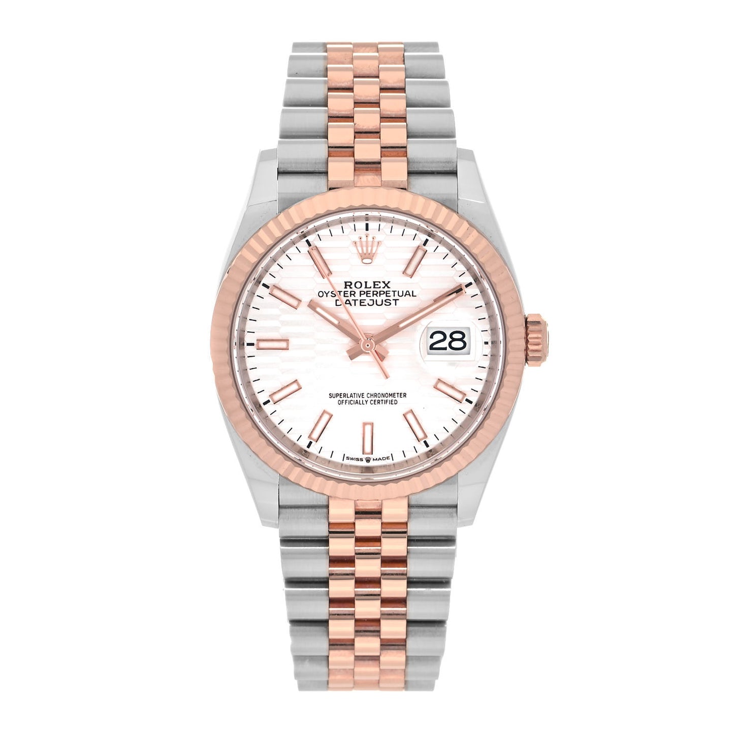 Stainless Steel 18K Everose Gold 36mm Oyster Perpetual Datejust Watch Silver Fluted 126231