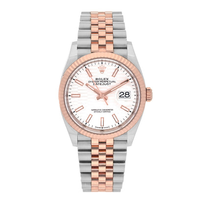 Rolex Stainless Steel 18K Everose Gold 36mm Oyster Perpetual Datejust Watch Silver Fluted 126231 1 of 6