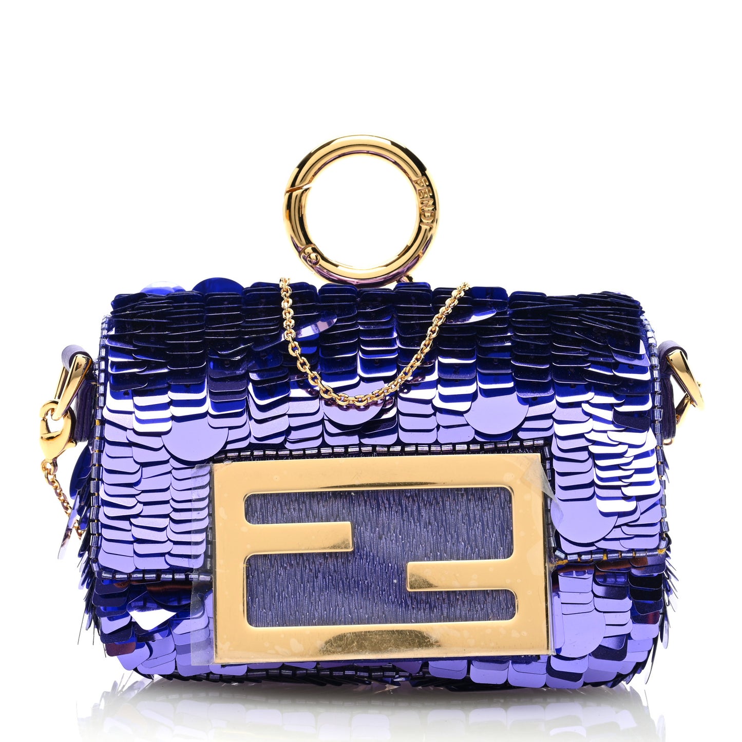 Sequin Paillettes Shiny Nappa Sex and the City Nano Maxi Buckle Baguette Charm Viola Purple