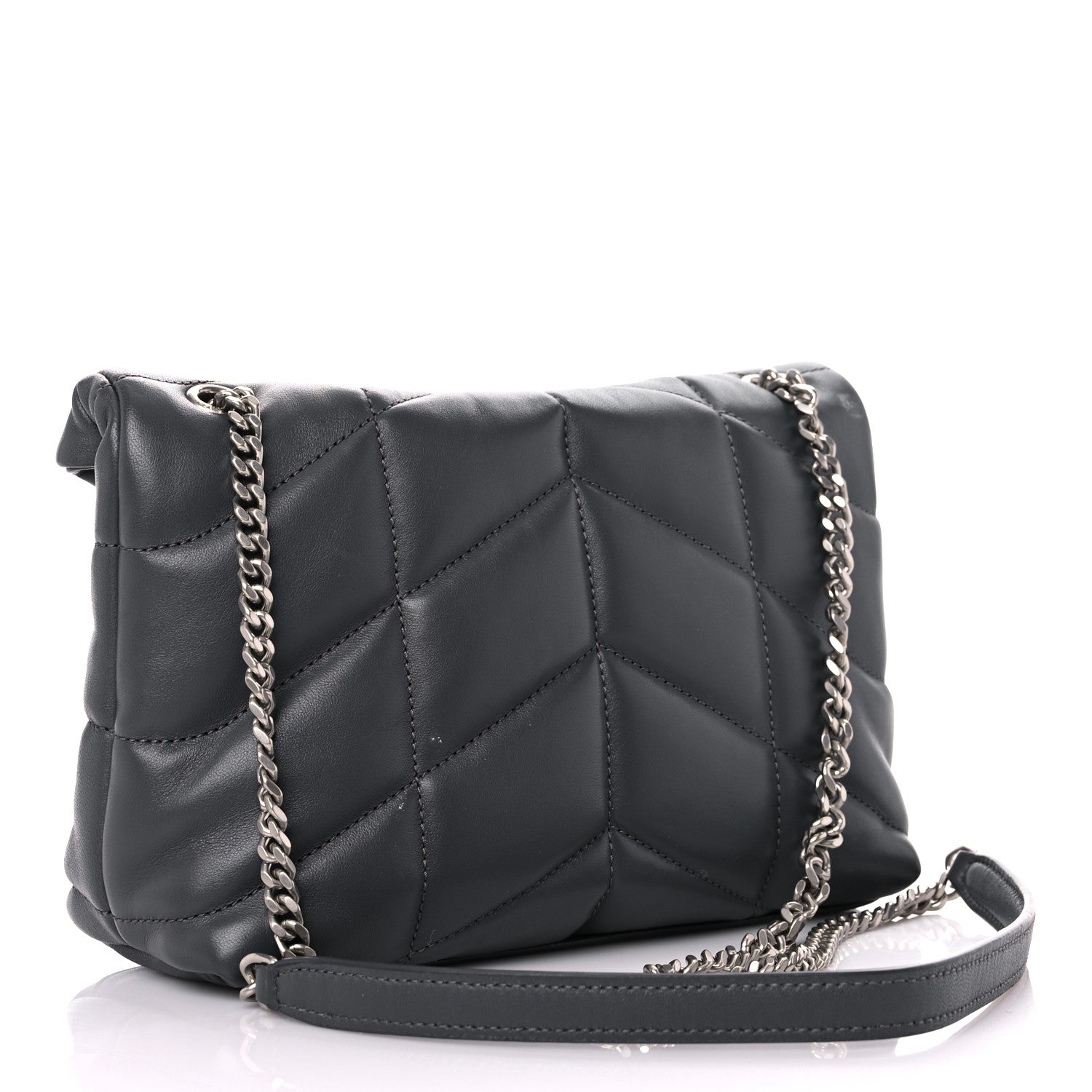 Saint Laurent Lambskin Quilted Toy Loulou Puffer Monogram Chain Satchel Storm 3 of 15