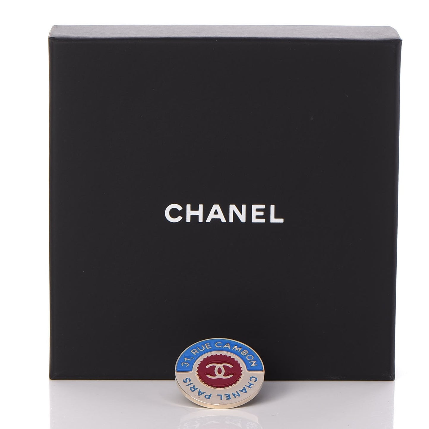 Enamel Rue Cambon CC Pin Brooch Blue Red Gold