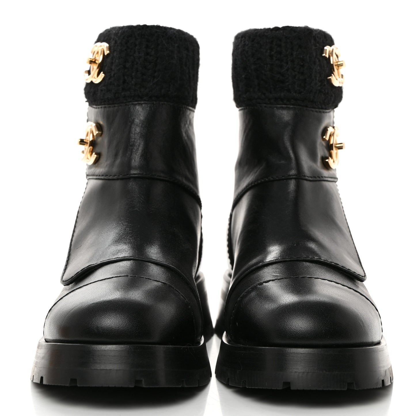 Calfskin Knit CC Short Boots 36.5 Black