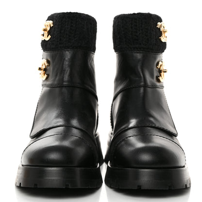 Chanel Calfskin Knit CC Short Boots 36.5 Black 2 of 9