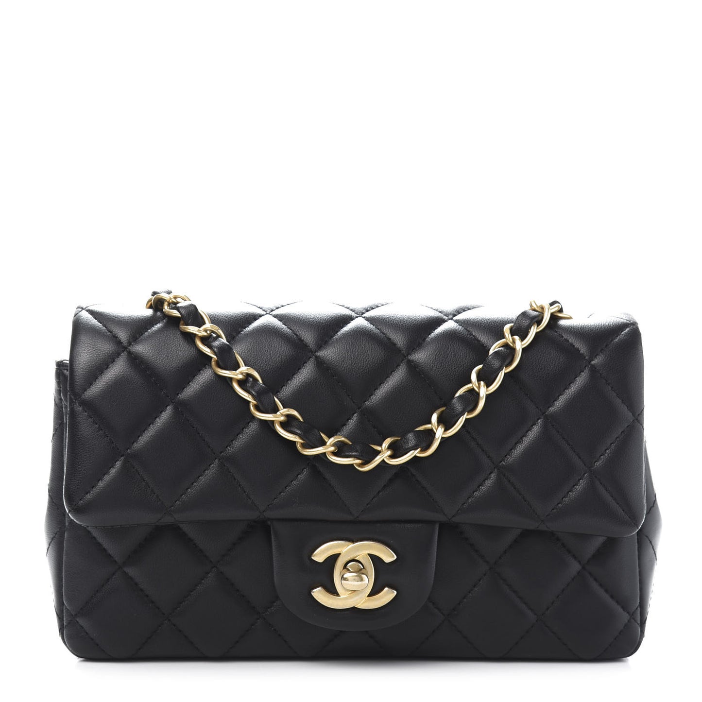Lambskin Quilted Mini Rectangular Flap Black