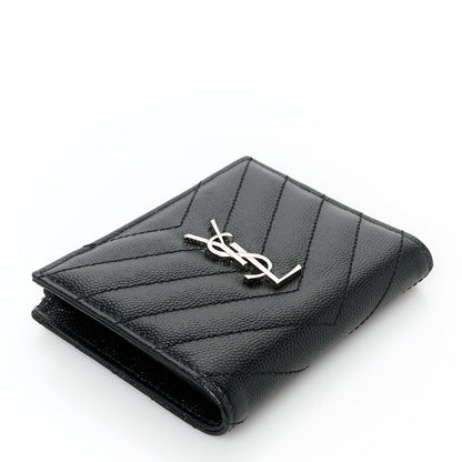 Saint Laurent Grain De Poudre Matelasse Chevron Monogram Zipped Card Case Black 4 of 10