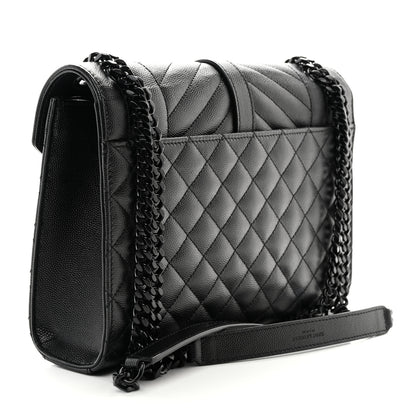 Saint Laurent Grain De Poudre Textured Mixed Matelasse Triquilt Medium Monogram Monochrome Satchel Black 3 of 10