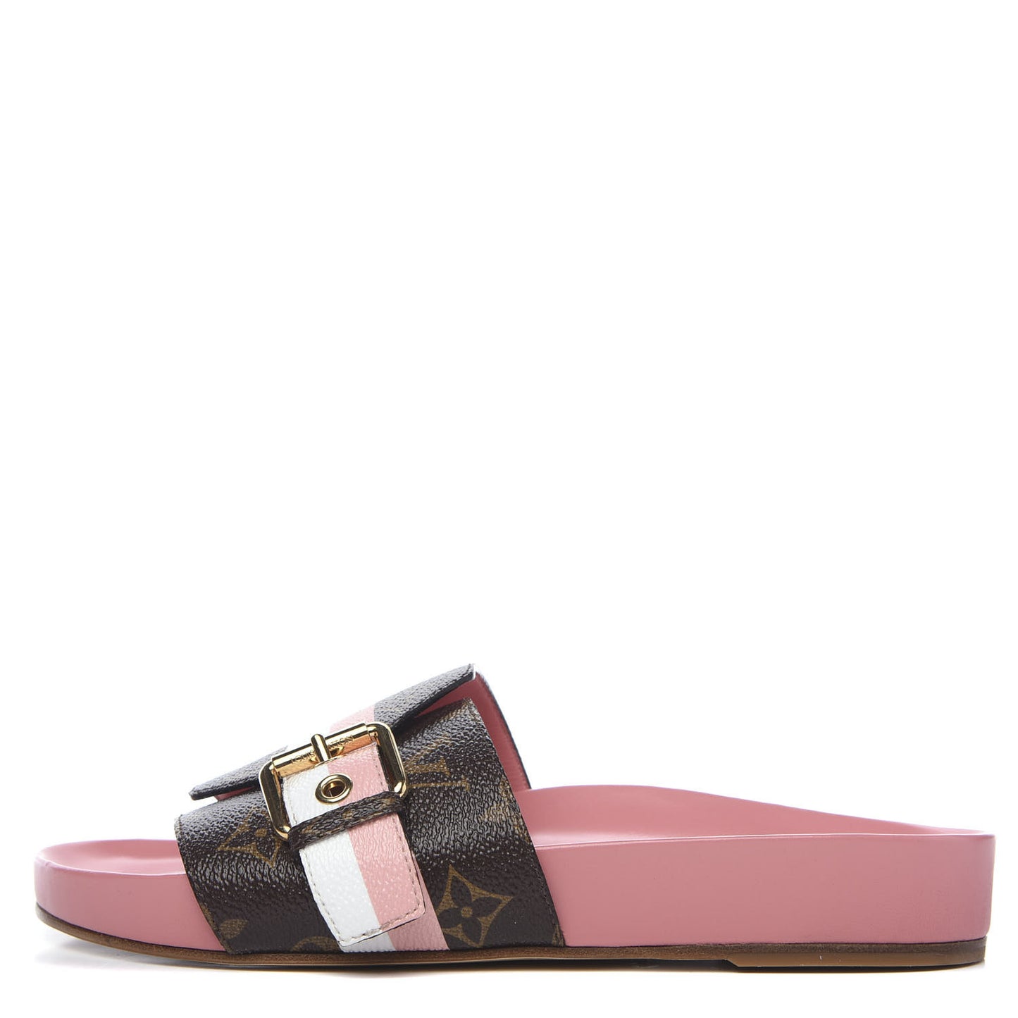 Patent Monogram Bom Dia Flat Mule 37 Rose White