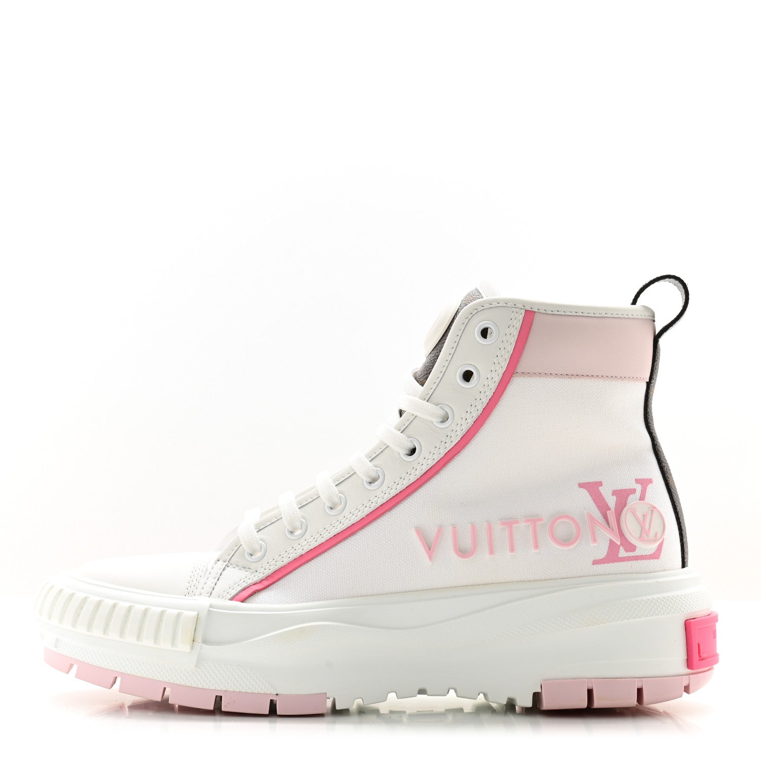 Louis Vuitton Canvas Monogram LV Squad Sneaker Boots 37.5 White Pink 1 of 11