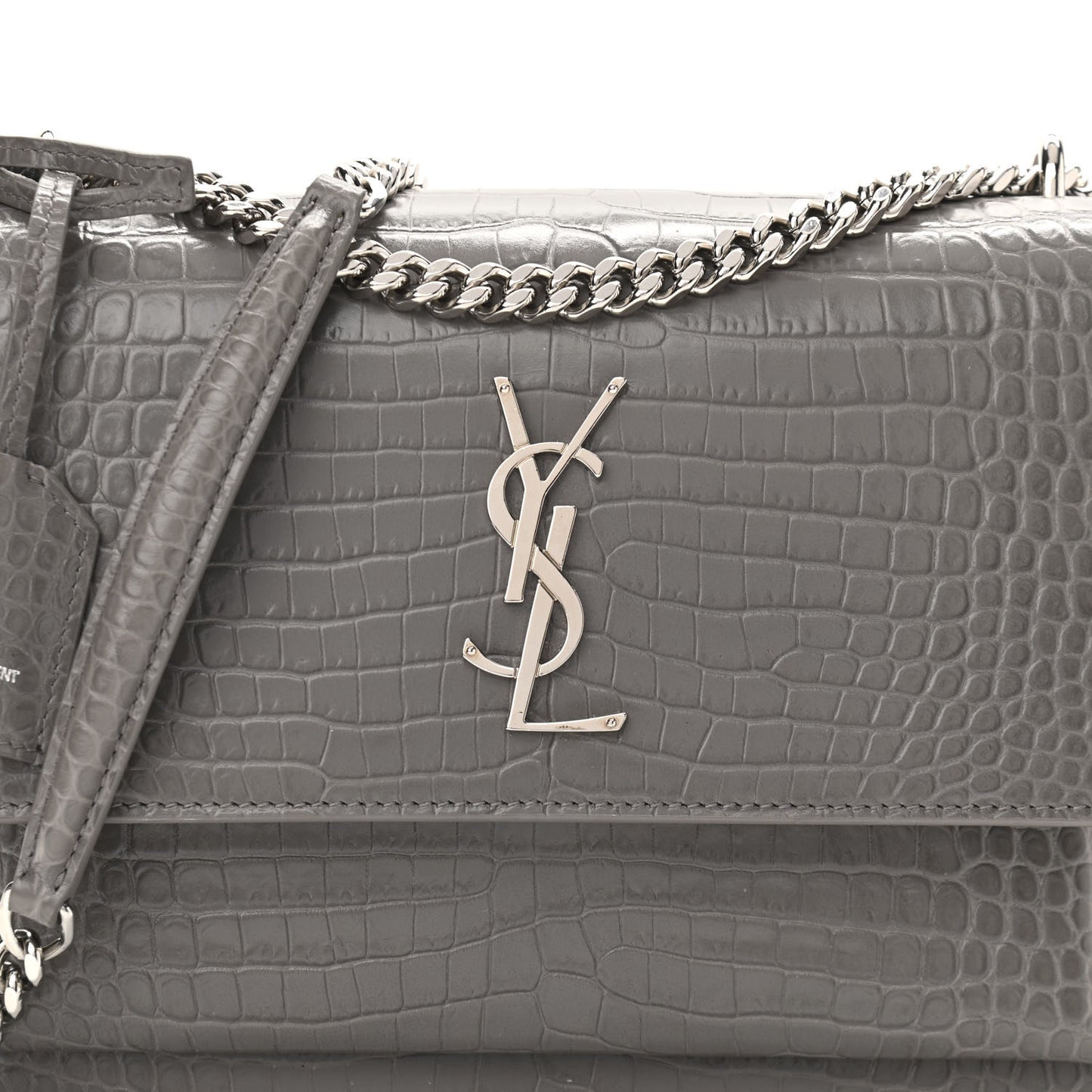 Calfskin Crocodile Embossed Medium Monogram Sunset Fog